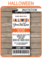 Editable & Printable Halloween Party Ticket Invitation Template