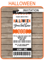 Editable & Printable Halloween Party Ticket Invitation Template