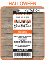 Editable & Printable Halloween Party Ticket Invitation Template
