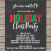 Printable Chalkboard Holiday Class Party Invitation Template with Editable Text