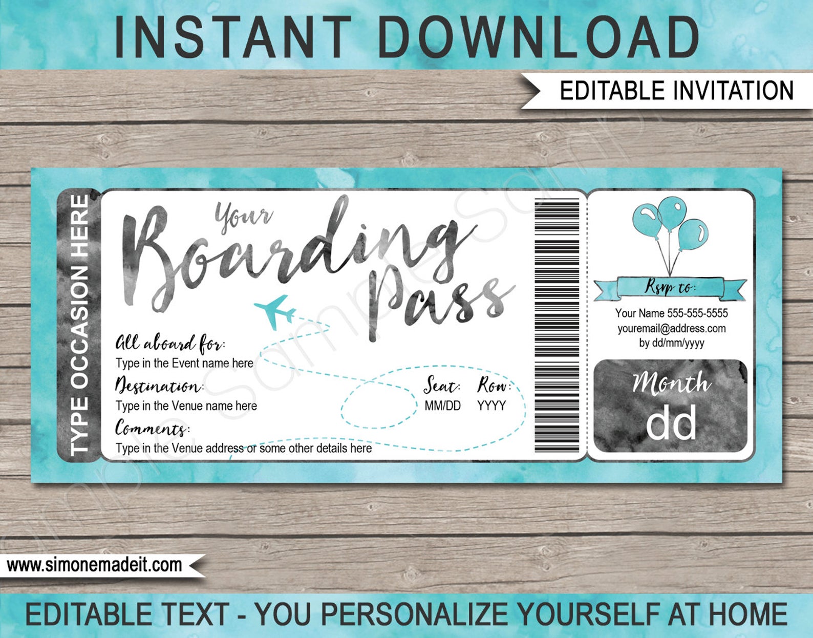 Boarding Pass Invitation Template Printable Destination Plane Ticket