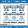 Printable Race Car Theme Birthday Party Ticket Invitation with Editable Text - Invite