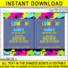 Printable Glow Birthday Party Invitation Template - 5x7 inches - DIY Editable Invite