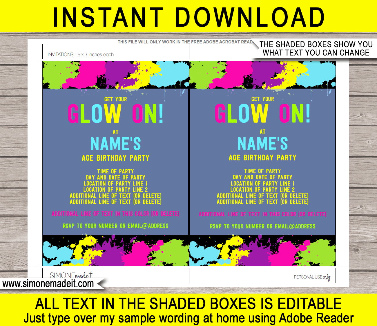 Neon Glow Party Printables, Invitations & Decorations