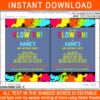 Printable Glow Theme Birthday Party Ticket Invite Template - DIY Editable Invitation - Instant Download