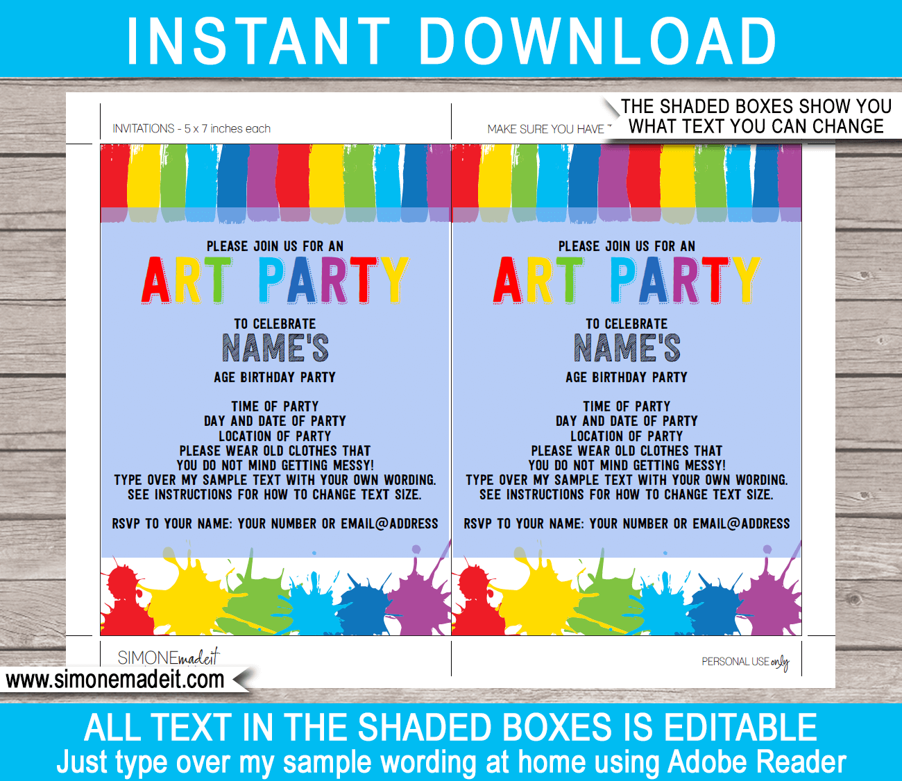 Rainbow Art Party Printable Package Art Birthday Party Decorations Rainbow  Party Banner Art Party Package INSTANT DOWNLOAD Pdf 