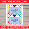 Printable Mickey Mouse Invitation Template - Birthday Party Invite with Editable Text - Instant Download