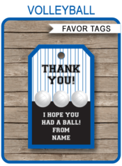 Printable Volleyball Favor Tags Template | Thank You Tags | Blue | DIY Editable Text | Birthday Party, Club Team Party or Coach Gift | Instant Download