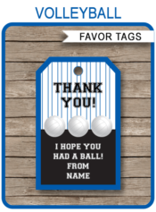 Printable Volleyball Favor Tags Template | Thank You Tags | Blue | DIY Editable Text | Birthday Party, Club Team Party or Coach Gift | Instant Download