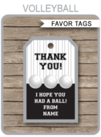 Silver Gray Printable Volleyball Thank You Tags Template | Favor Tags | DIY Editable Text | Birthday Party, Club Team Party, Coach Gift Tags | Instant Download