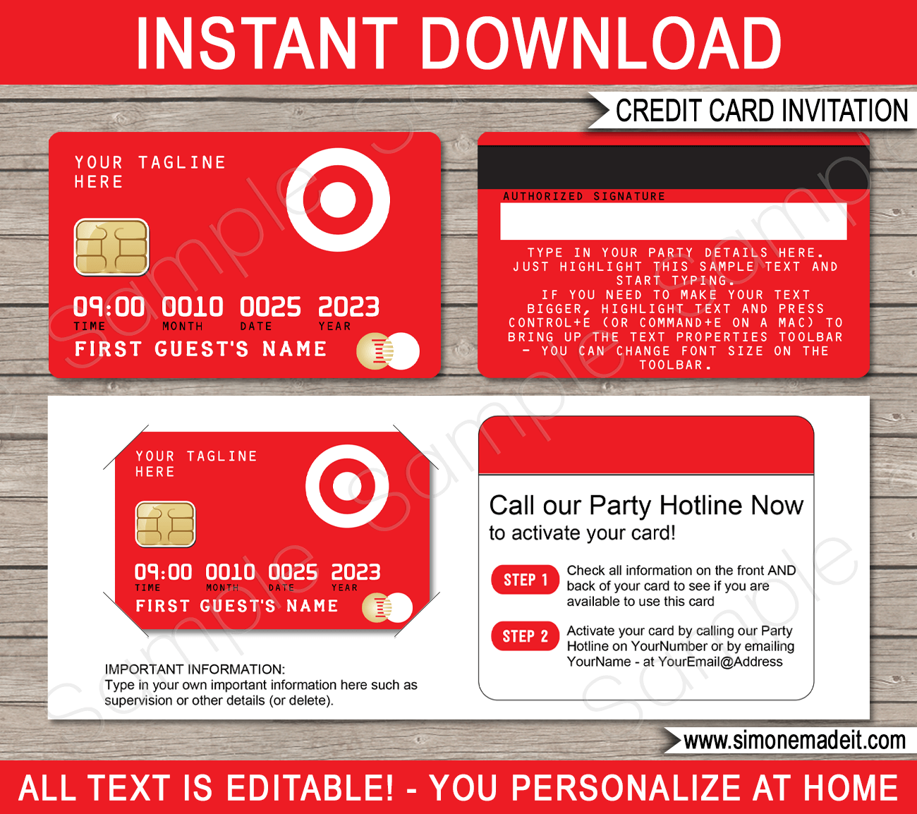 Target Theme Party Credit Card Invitation Template | DIY Printable Shopping Spree Invites | Mall Scavenger Hunt Birthday Party Invitations | INSTANT DOWNLOAD via simonemadeit.com