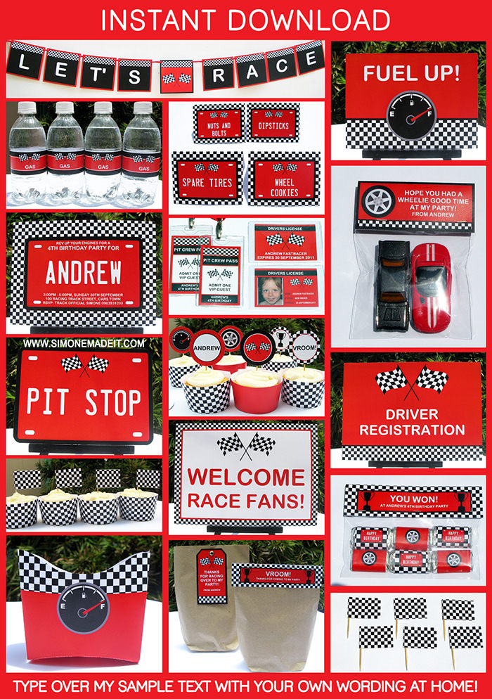 Race Car Birthday Party Printables Party Decorations