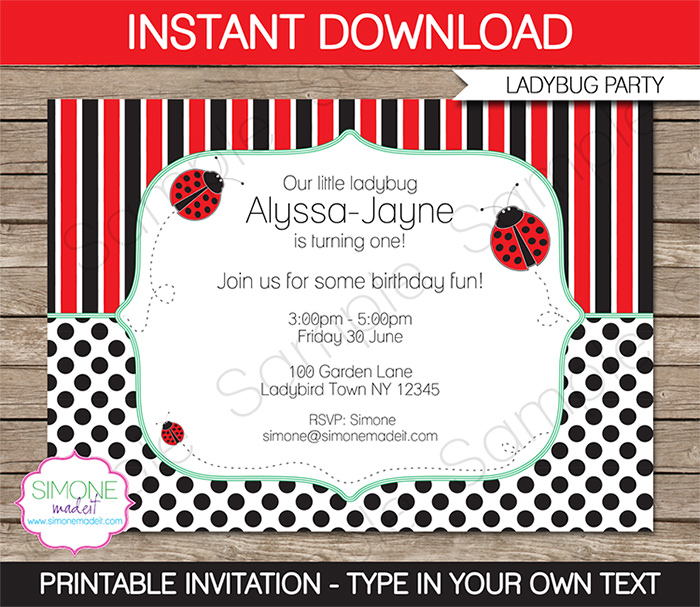 Printable Ladybug Invitation