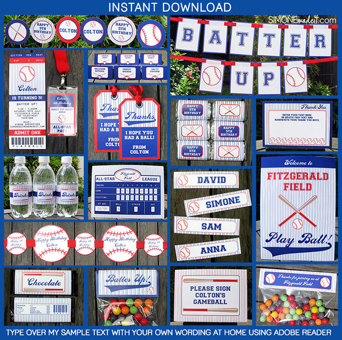 Baseball Birthday Party Invitations | Baseball Party Decorations | Theme Templates