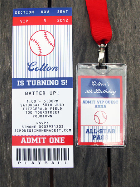 Baseball Birthday Party Ticket Invitations | printable template