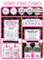 Army Party Printables, Invitations & Decorations – pink camo