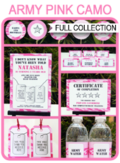 Army Party Printables, Invitations & Decorations – pink camo