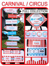 Printable Carnival Circus Party Templates - red / aqua