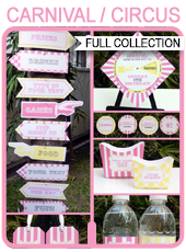 Carnival Party Printables, Invitations & Decorations – pink & yellow