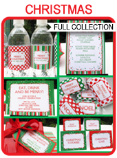 Christmas Party Printables, Invitations & Decorations – red & green