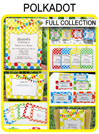 Polkadot Party Printables, Invitations & Decorations | Colorful Birthday Party | Editable Text Templates | INSTANT DOWNLOAD $12.50 via SIMONEmadeit.com