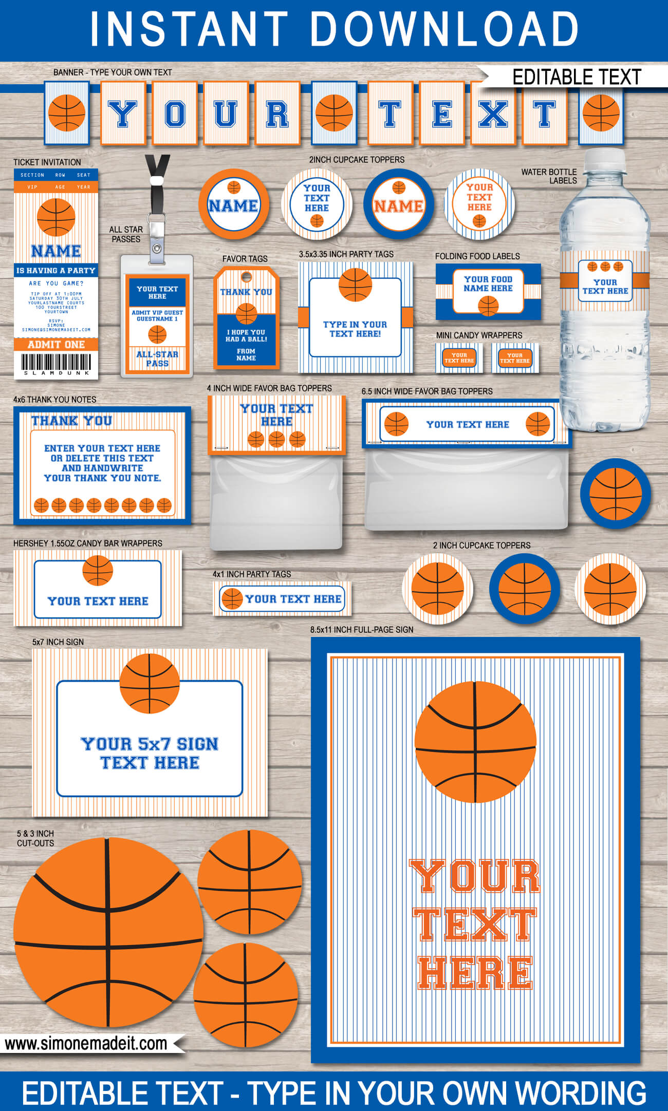 Basketball Printables Invitations Decorations Editable Templates