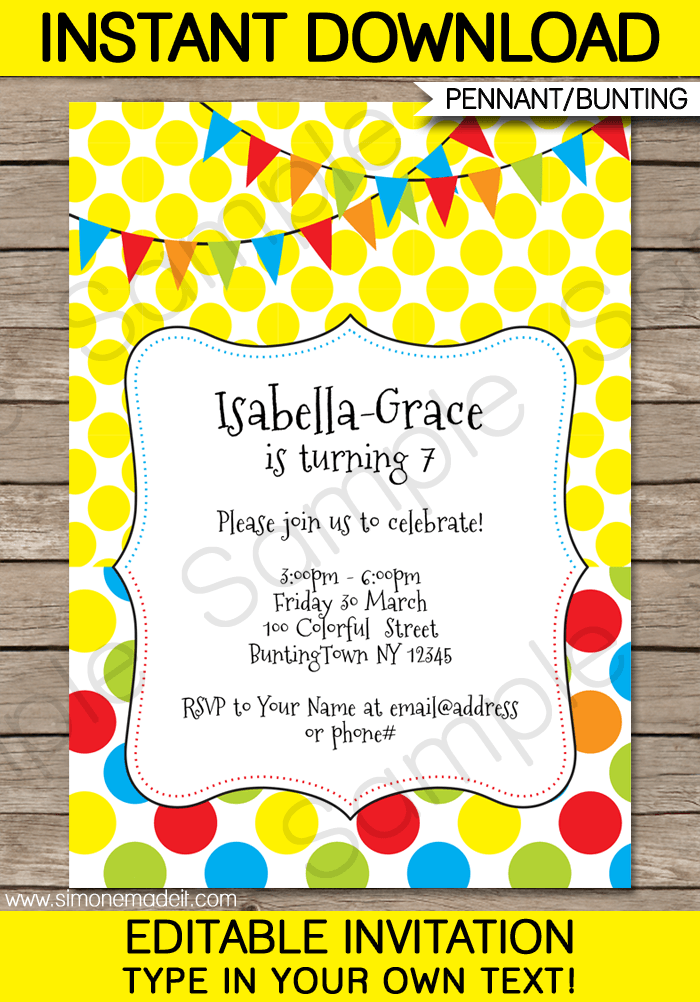 Printable Polkadot Party Invitations Template | Colorful Birthday Party Theme | DIY Editable Text | INSTANT DOWNLOAD $7.50 via SIMONEmadeit.com