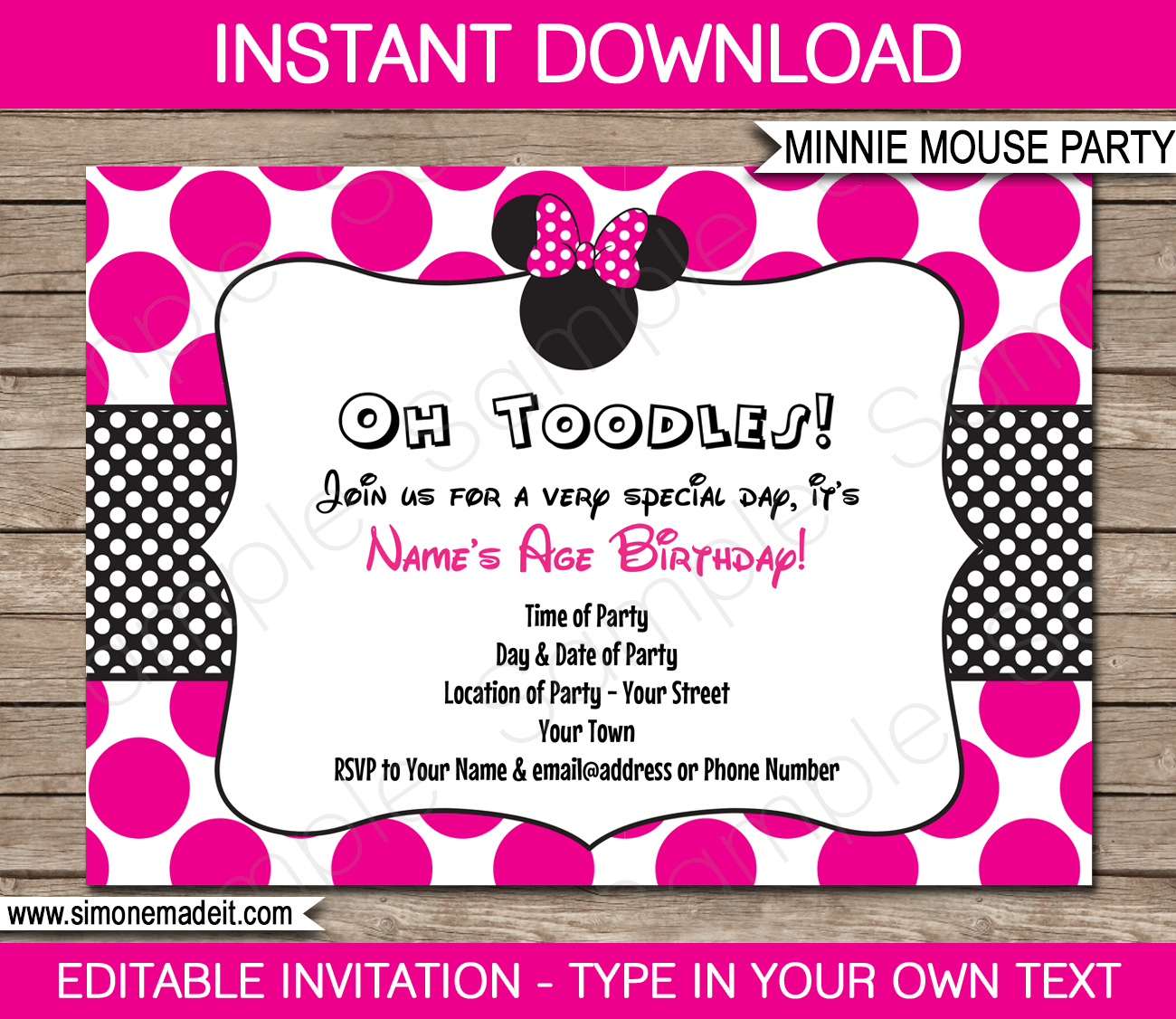 Minnie Mouse Party Invitations | Birthday Party | Editable DIY Theme Template | INSTANT DOWNLOAD $7.50 via SIMONEmadeit.com