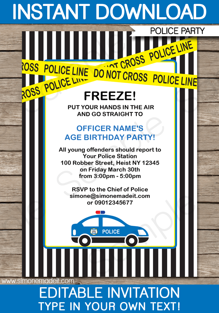 Police Birthday Party Invitations | Police Car | Birthday Party | Editable DIY Theme Template | INSTANT DOWNLOAD $7.50 via SIMONEmadeit.com