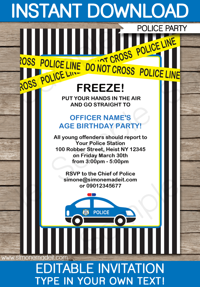 Police Birthday Party Invitations Template | Police Car
