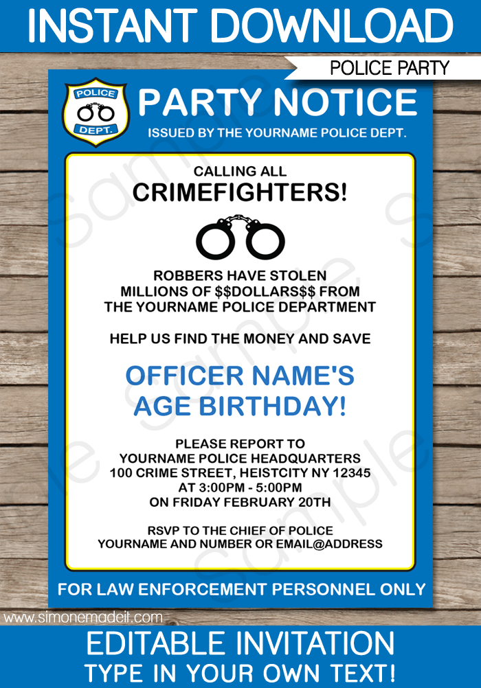 Police Party Invitations | Dectective Birthday | Birthday Crime | Birthday Party | Editable DIY Theme Template | INSTANT DOWNLOAD $7.50 via SIMONEmadeit.com