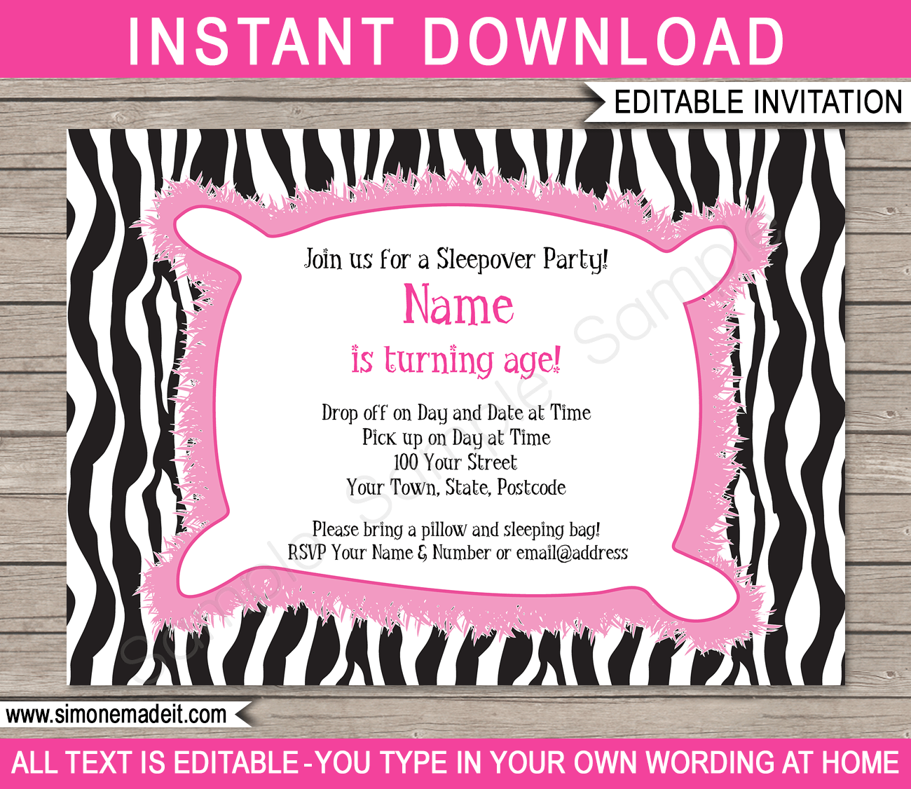 Printable Sleepover Party Invitations Template | Slumber Birthday Party Invite | DIY Editable Text | INSTANT DOWNLOAD $7.50 via SIMONEmadeit.com