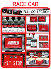 Race Car Party Printables, Invitations & Decorations – red