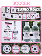 Soccer Birthday Party Favor Tags template - pink