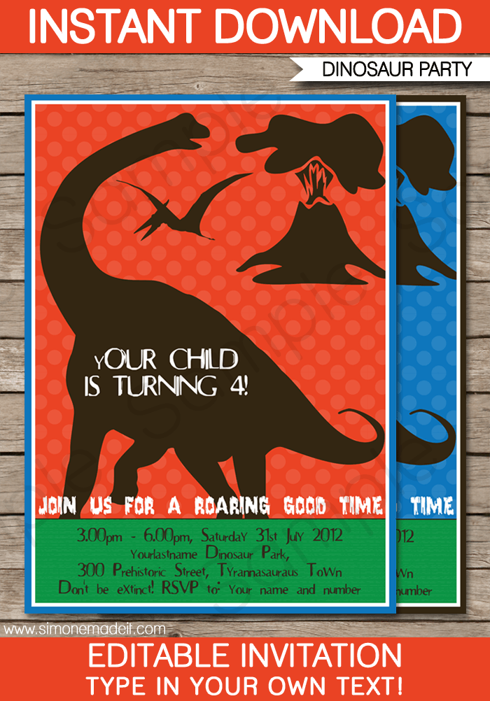 Dinosaur Birthday Party Invitations | Editable DIY Theme Template | INSTANT DOWNLOAD $7.50 via SIMONEmadeit.com