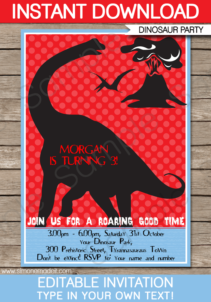 Printable Dinosaur Party Invitation Template