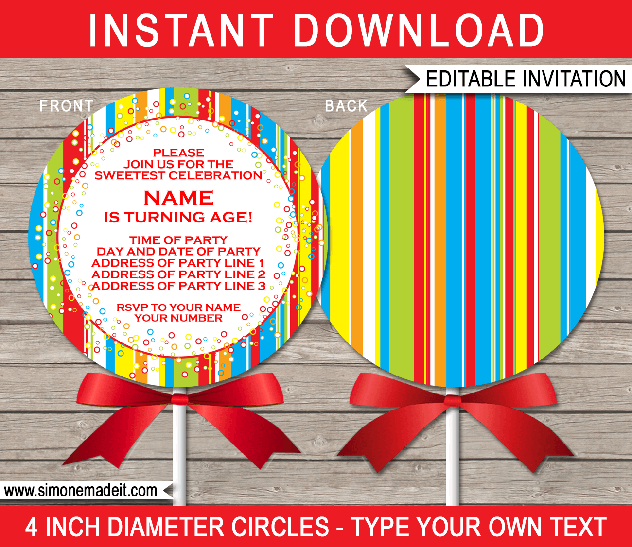 Lollipop Invitations Template | Birthday Party
