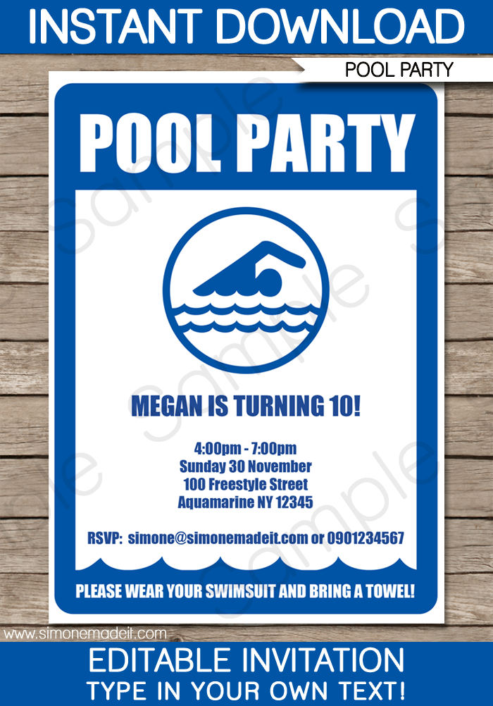 Pool Party Invitations | Swimming Party | Birthday Party | Editable DIY Theme Template | INSTANT DOWNLOAD $7.50 via SIMONEmadeit.com