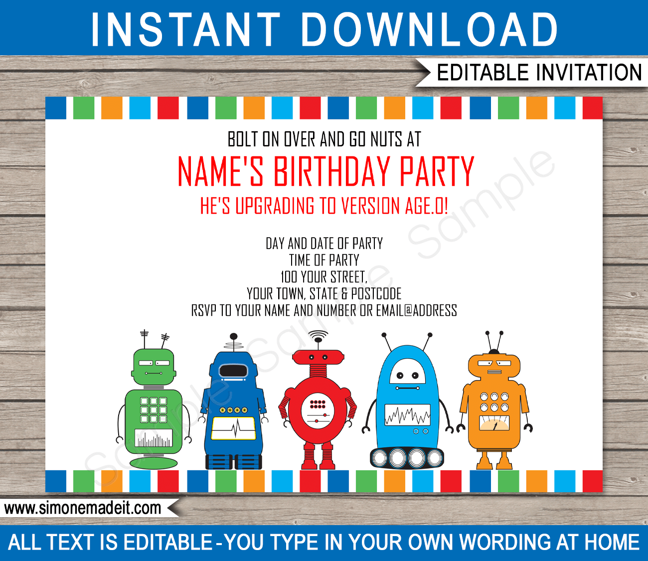 Robot Party Invitations | Birthday Party | Editable DIY Theme Template | INSTANT DOWNLOAD $7.50 via SIMONEmadeit.com
