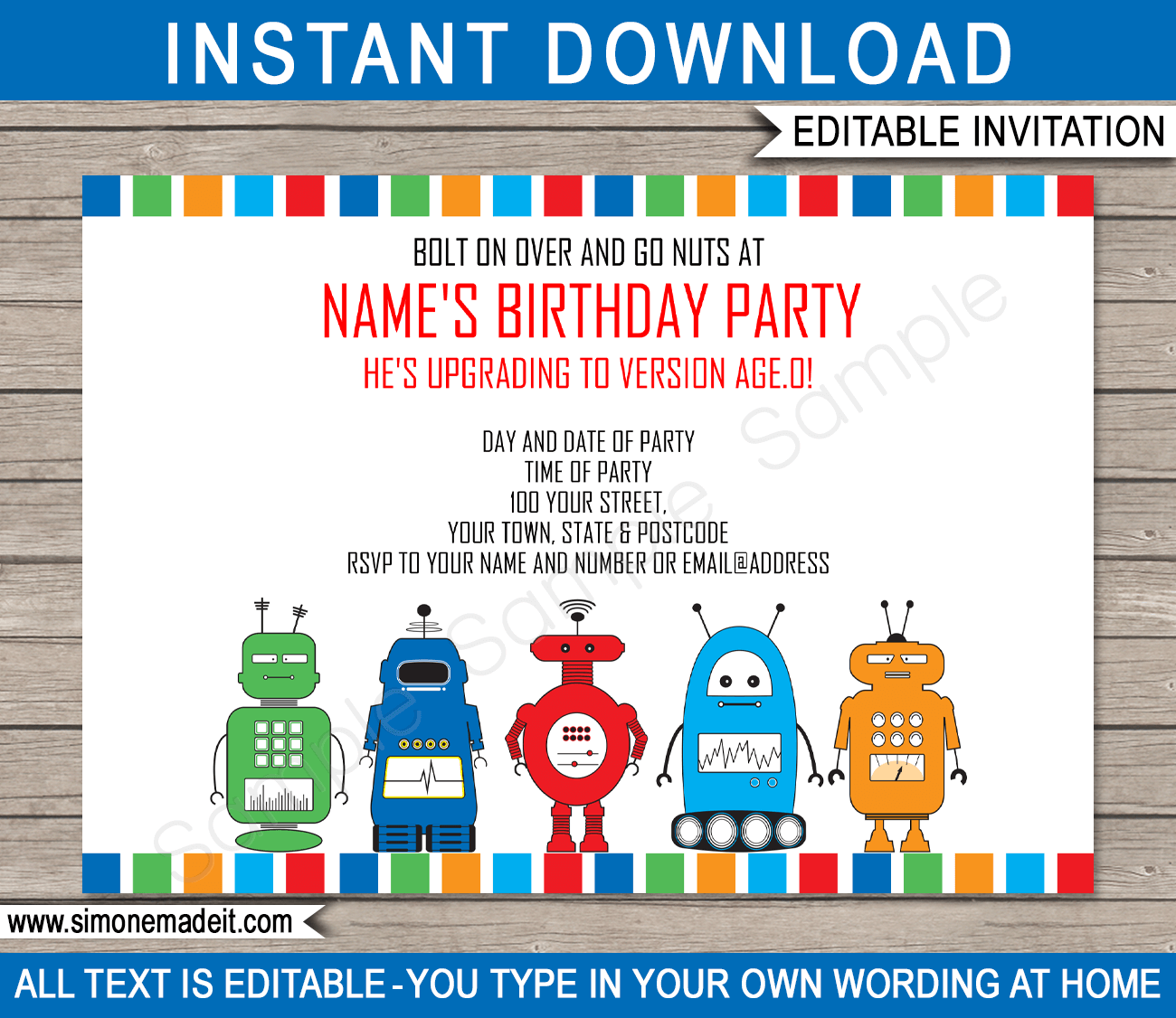 Robot Party Invitations Template | Printable Birthday Party Invites