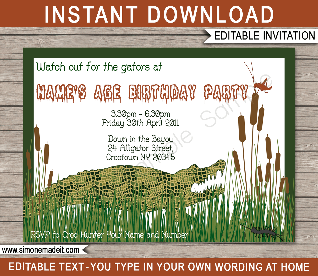 Swamp Party Invitations | Birthday Party | Editable DIY Theme Template | INSTANT DOWNLOAD $7.50 via SIMONEmadeit.com