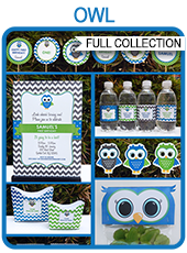 Owl Birthday Party Printables, Invitations & Decorations – blue