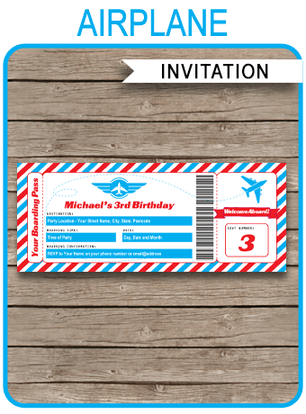 Printable Airplane Boarding Pass Invitations Template