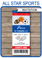 All Star Sports Ticket Invitations Template