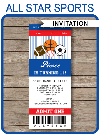 Printable All Star Sports Invitations Template