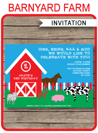 FREE Printable Barnyard Farm Invitation template - 340 x 460 png 178kB