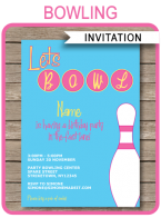 Bowling Party Invitation Template – pink/blue