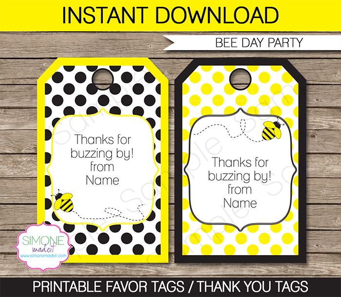Bee Party Favor Tags | Thank You Tags | Birthday Party Theme | Editable DIY Template | via SIMONEmadeit.com