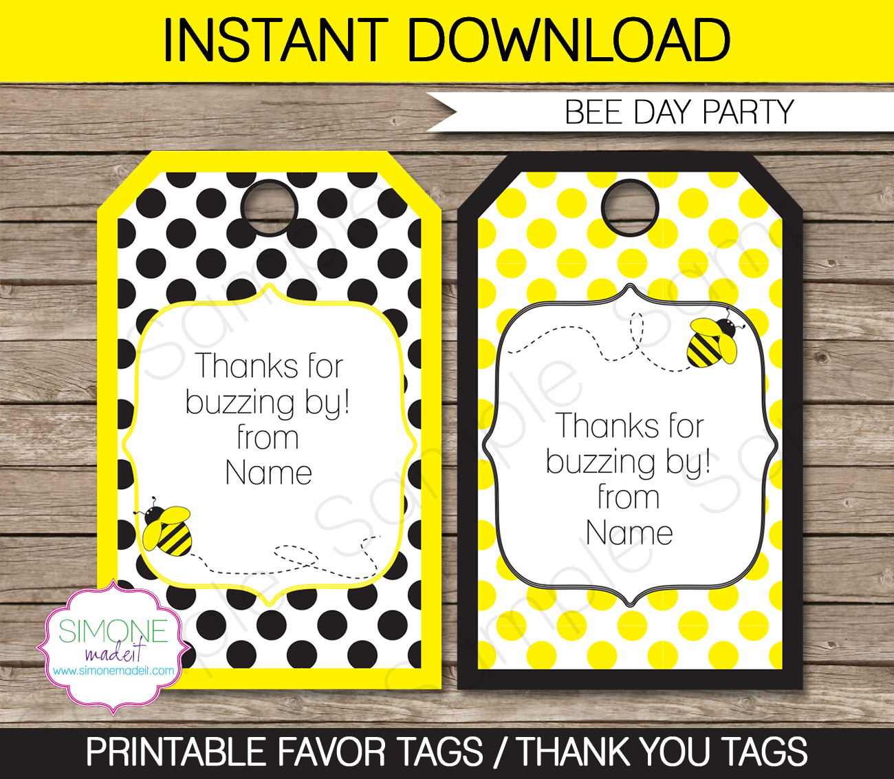 Bee Party Favor Tags | Thank You Tags | Birthday Party Theme | Editable DIY Template | via SIMONEmadeit.com