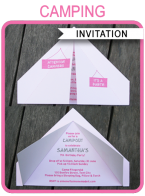 Printable Pink Camping Birthday Party Invitations Template